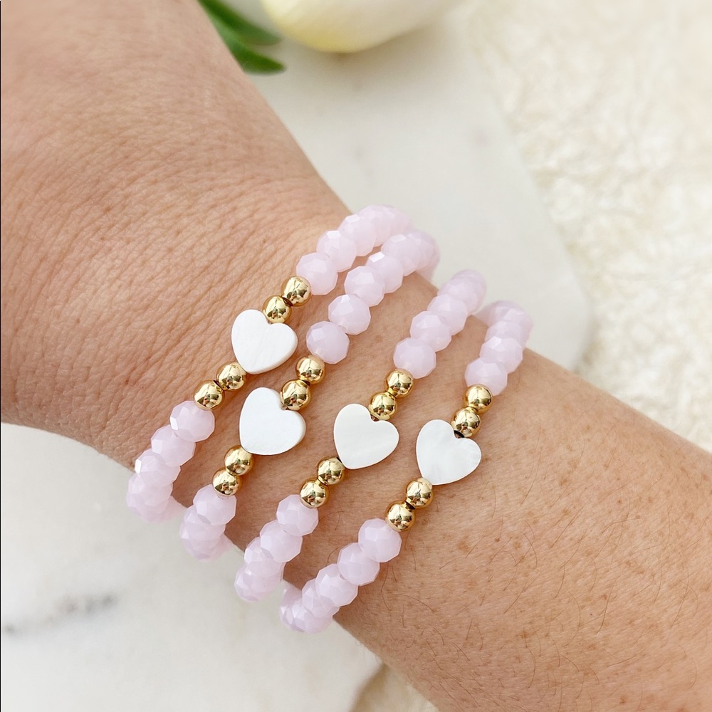 Pink Crystal Heart Beaded Bracelet 💕